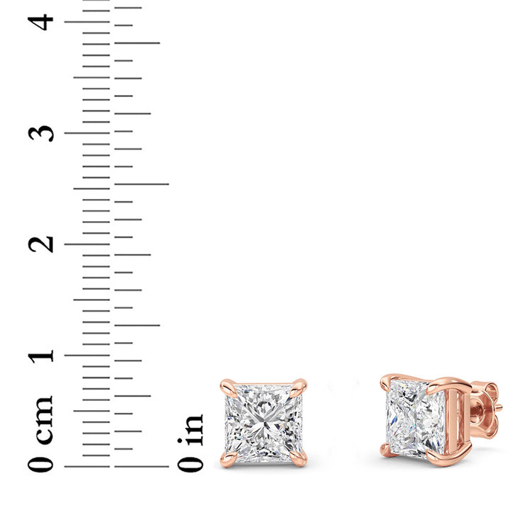 6Cttw Princess Shaped Lab Grown Diamond (F/VS) Classic Basket Set Stud Earrings in 14K Gold
