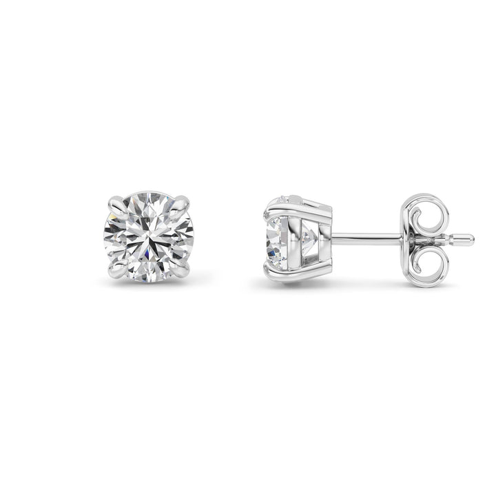 1CTW Round Shaped Lab Grown Diamond (F/VS) Classic Basket Set Stud Earrings in 14K Gold