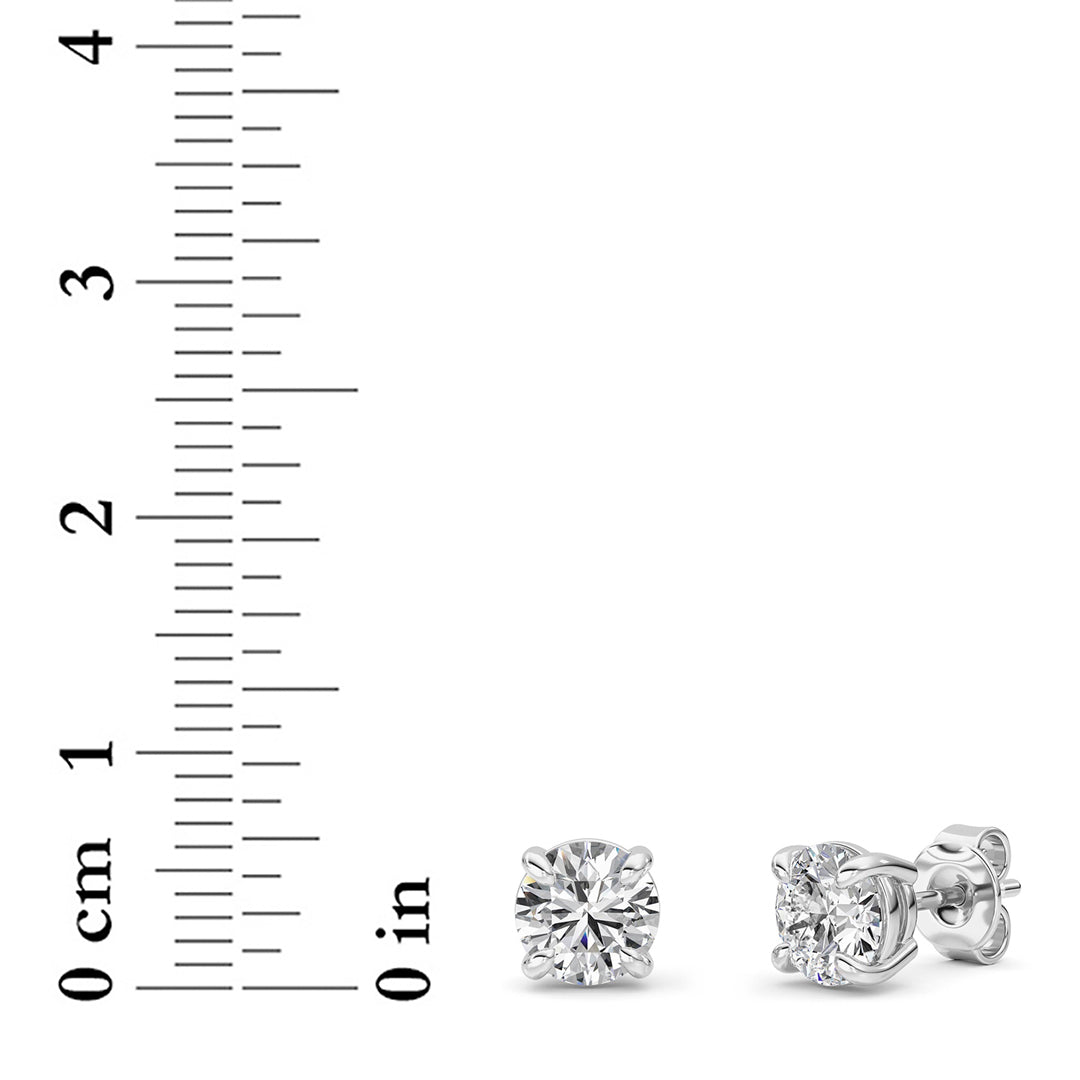 2CTW Round Shaped Lab Grown Diamond (F/VS) Classic Basket Set Stud Earrings in 14K Gold