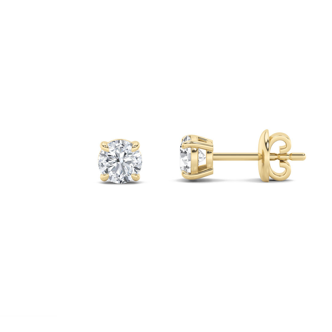 3CTW Round Shaped Lab Grown Diamond (F/VS) Classic Basket Set Stud Earrings in 14K Gold