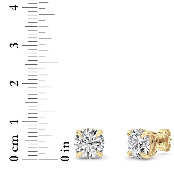 4Cttw Round Shaped Lab Grown Diamond (G/VS) Classic Basket Set Stud Earrings in 14K Gold
