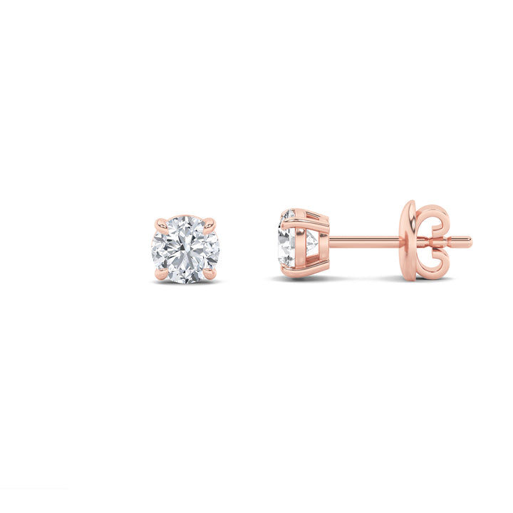 4Cttw Round Shaped Lab Grown Diamond (F/VS) Classic Basket Set Stud Earrings in 14K Gold