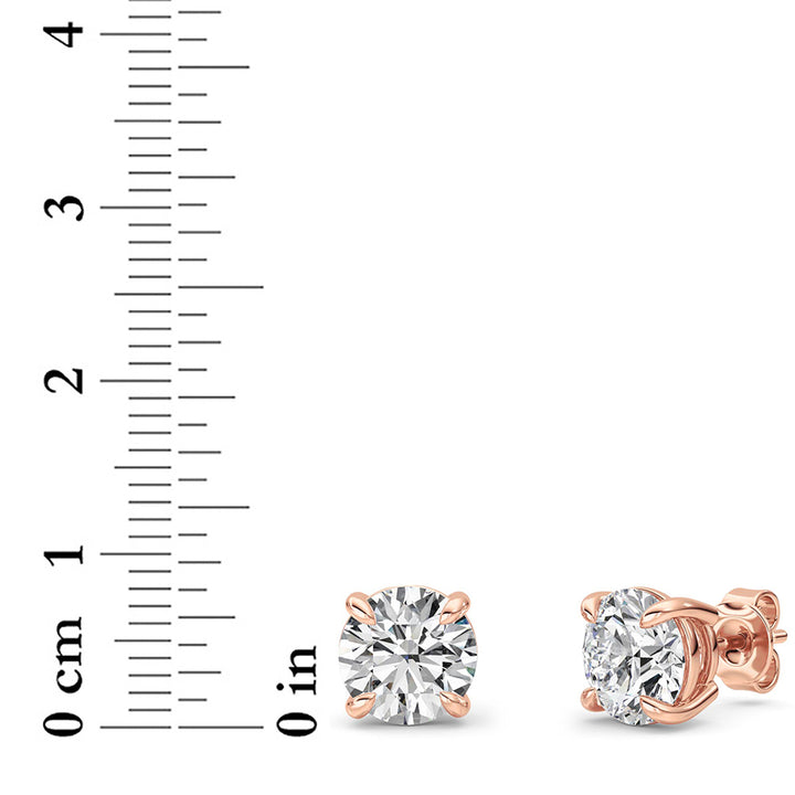 4Cttw Round Shaped Lab Grown Diamond (F/VS) Classic Basket Set Stud Earrings in 14K Gold