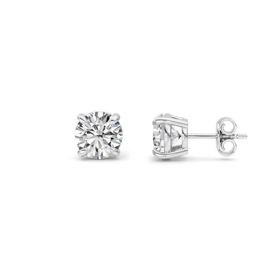 5Cttw Round Shaped Lab Grown Diamond (F/VS) Classic Basket Set Stud Earrings in 14K Gold
