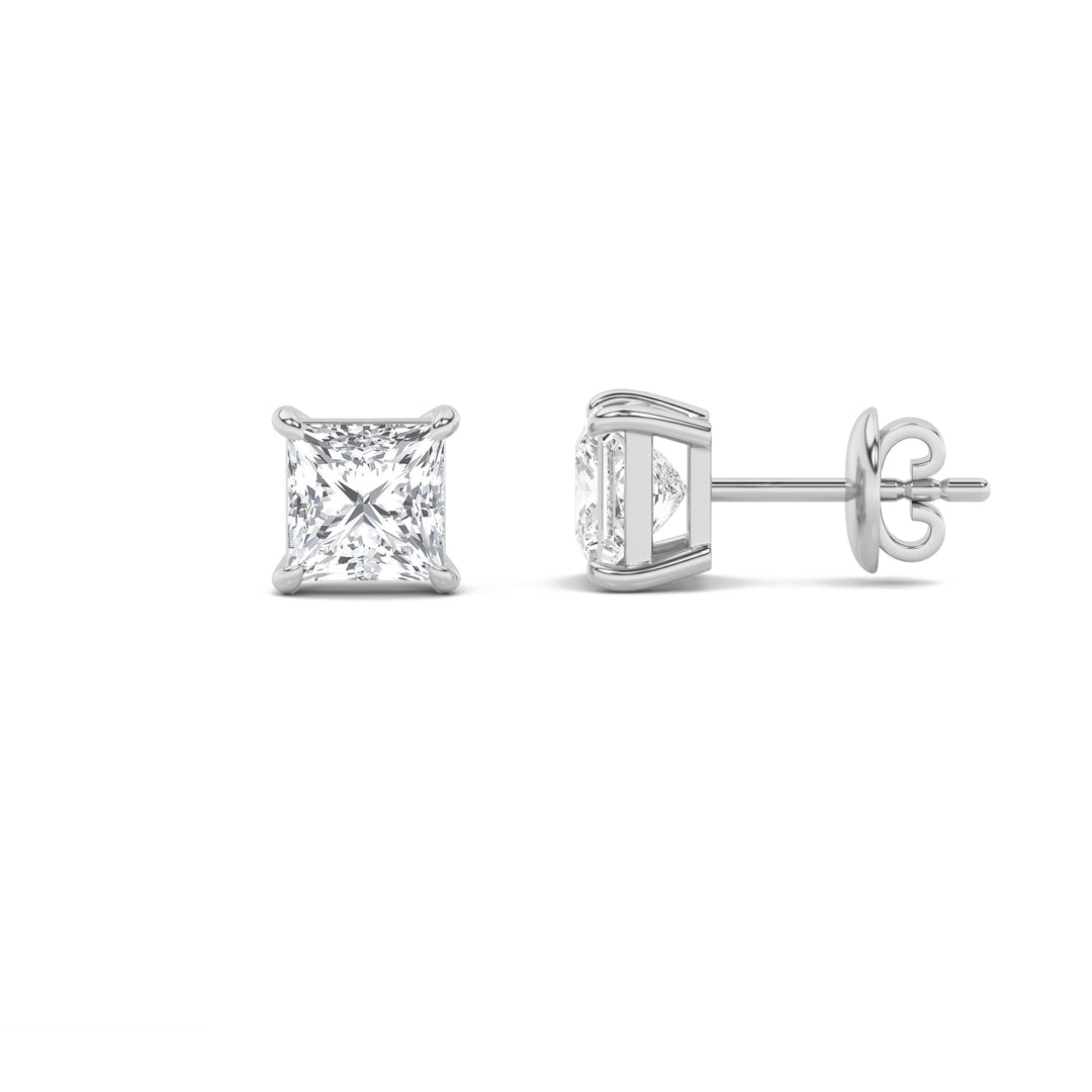 1CTW Princess Shaped Lab Grown Diamond (F/VS) Stud Earrings in 14K Gold