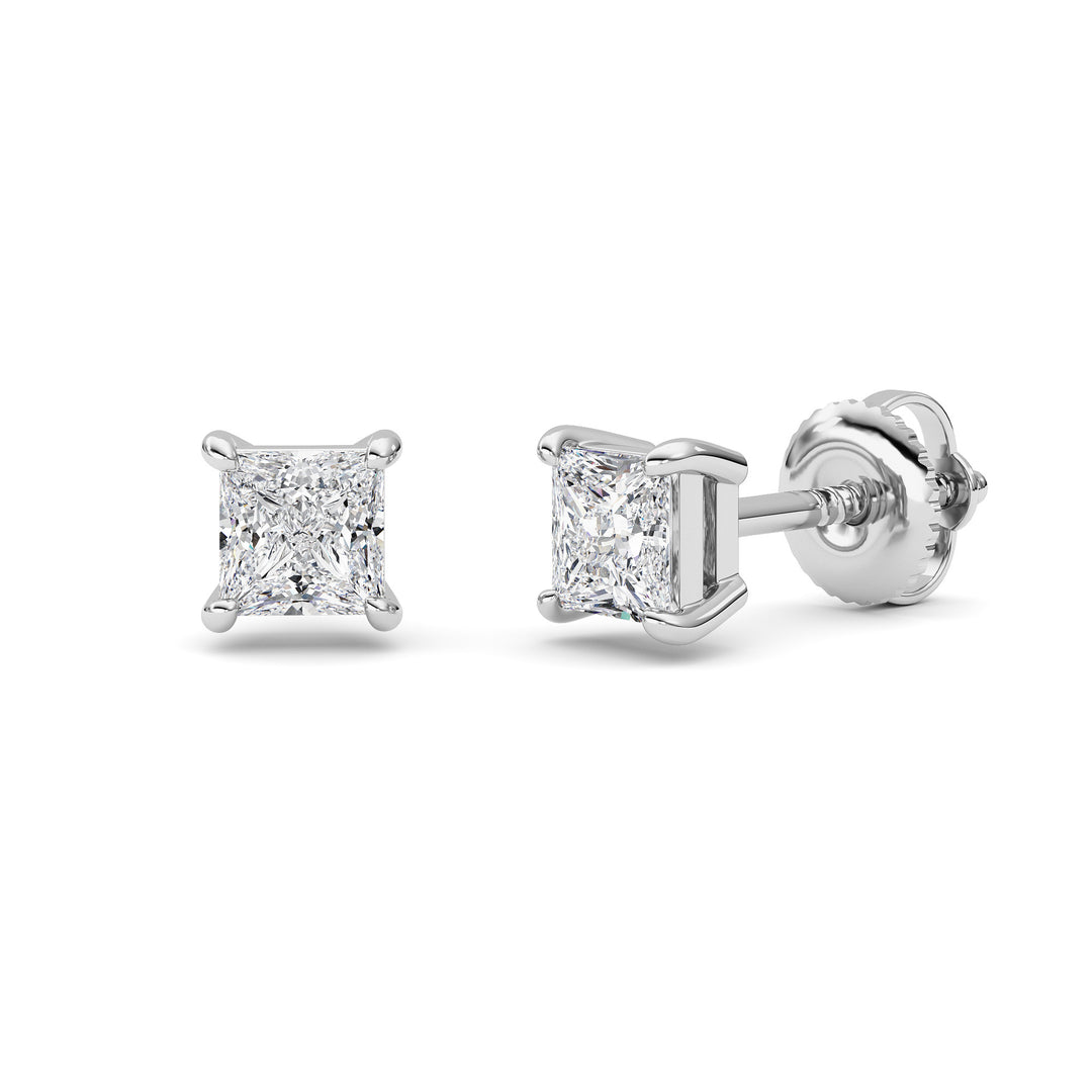 2CTW Princess Shaped Lab Grown Diamond (F/VS) Stud Earrings in 14K Gold