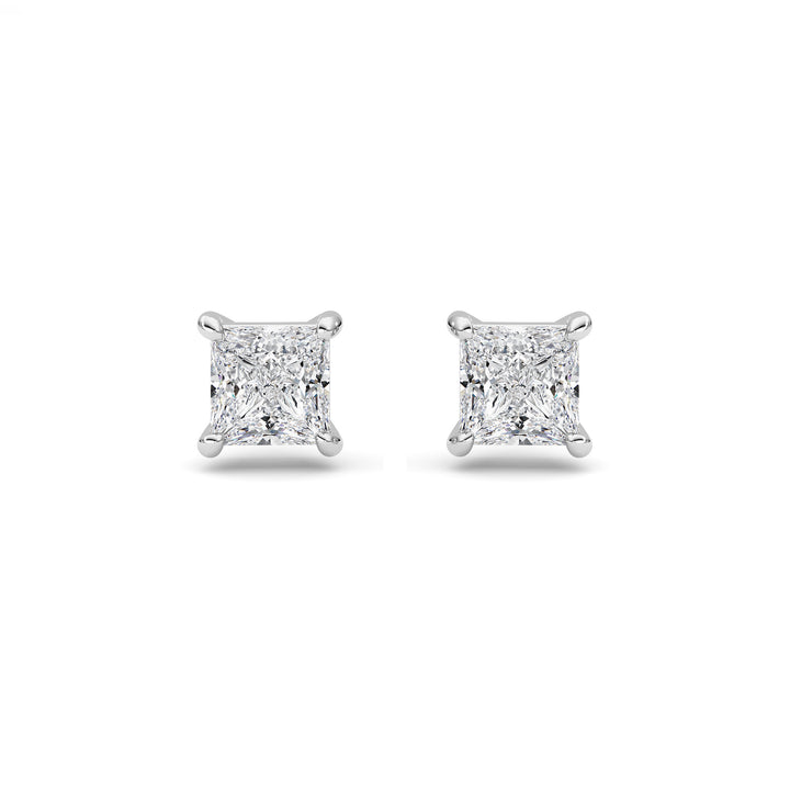 2CTW Princess Shaped Lab Grown Diamond (F/VS) Stud Earrings in 14K Gold