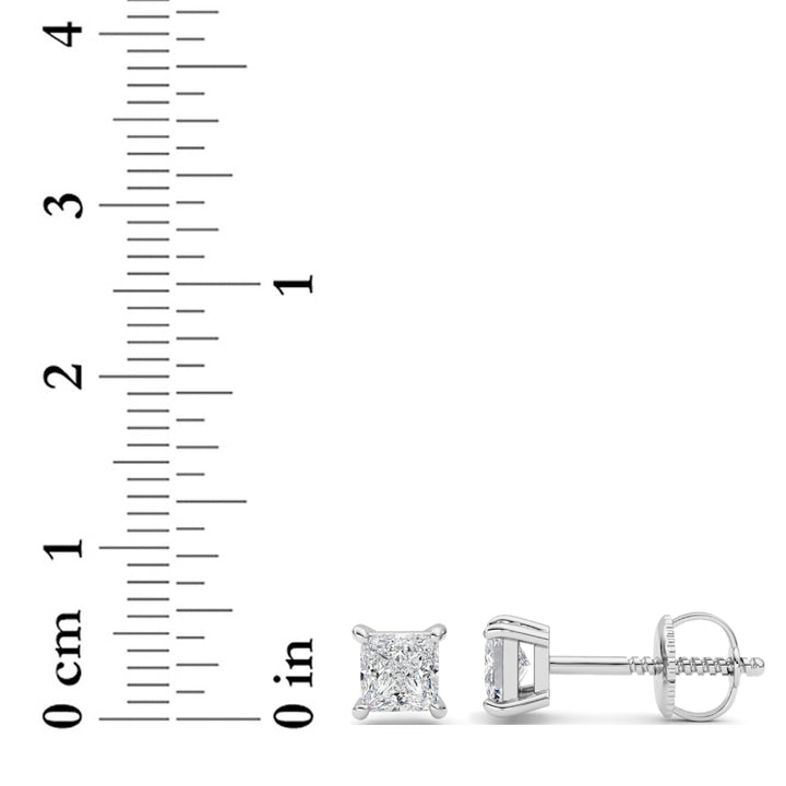 2CTW Princess Shaped Lab Grown Diamond (F/VS) Stud Earrings in 14K Gold