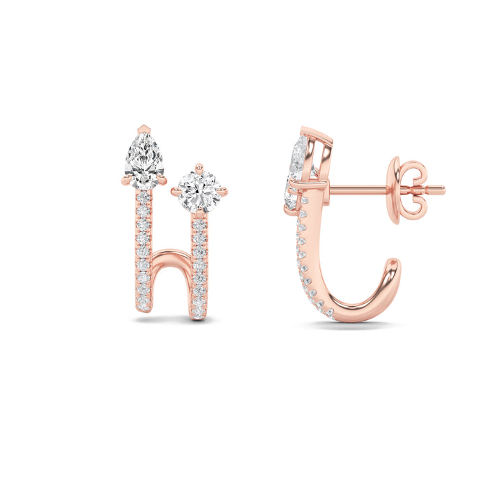 2.5Cttw Round Shaped Lab Grown Diamond (F/VVS) Toi et Moi Accented Earrings in 14K Gold