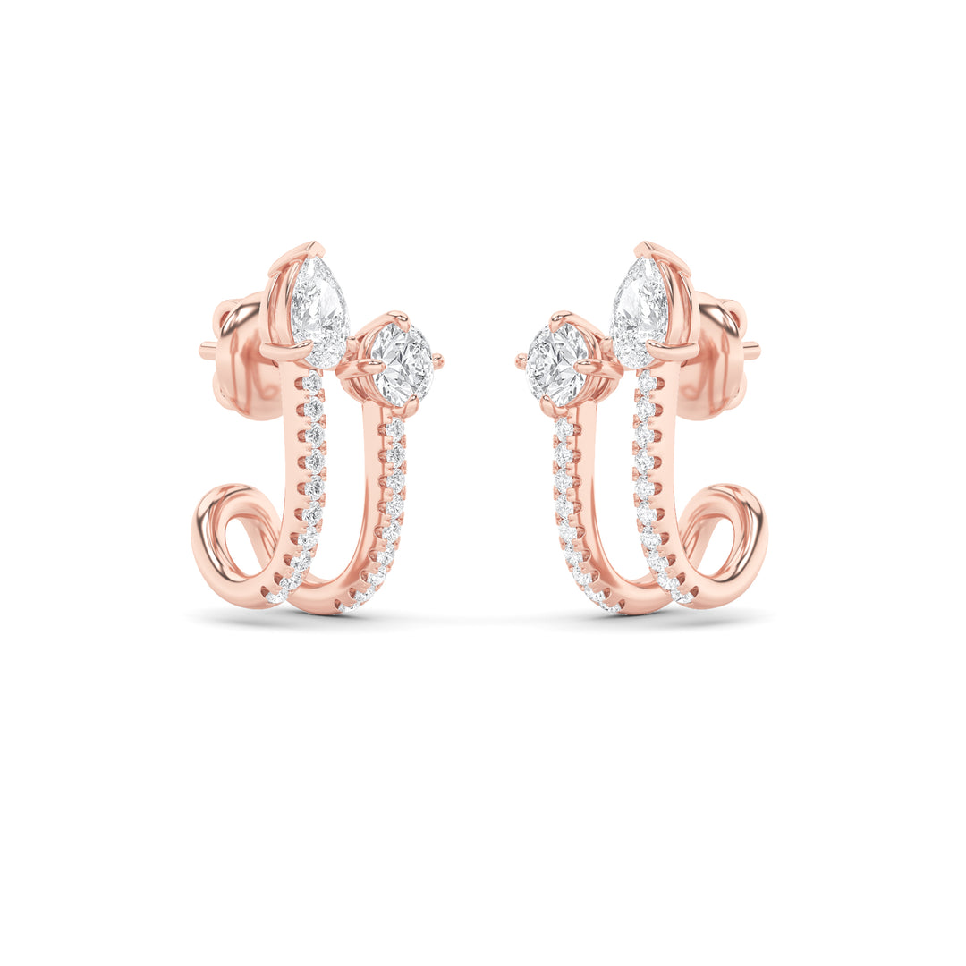 2.5Cttw Round Shaped Lab Grown Diamond (F/VVS) Toi et Moi Accented Earrings in 14K Gold