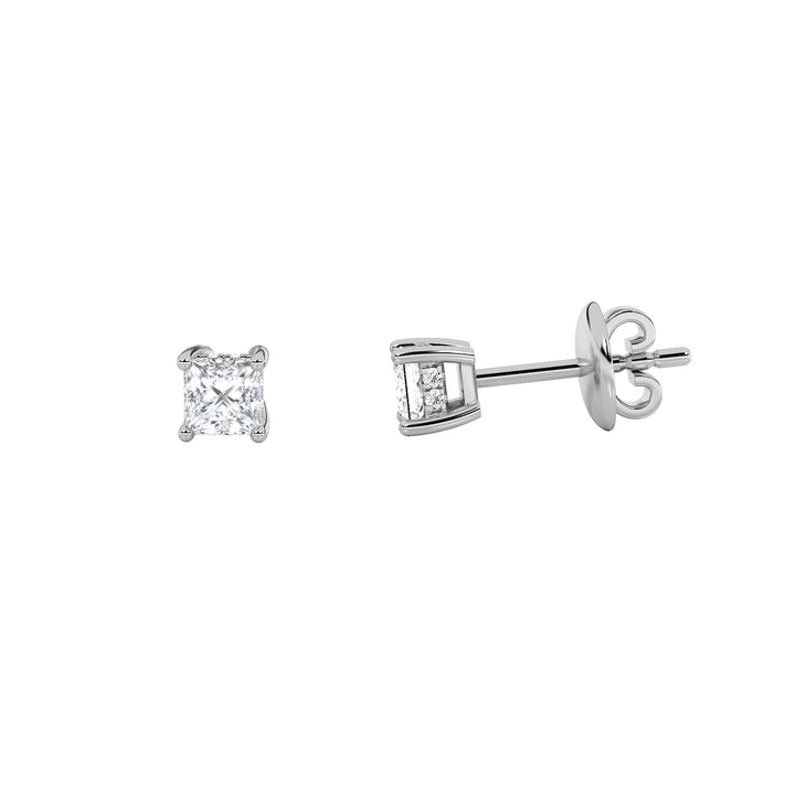 1CTW Princess Shaped Lab Grown Diamond (F/VS) Hidden Halo Stud Earrings in 14K Gold