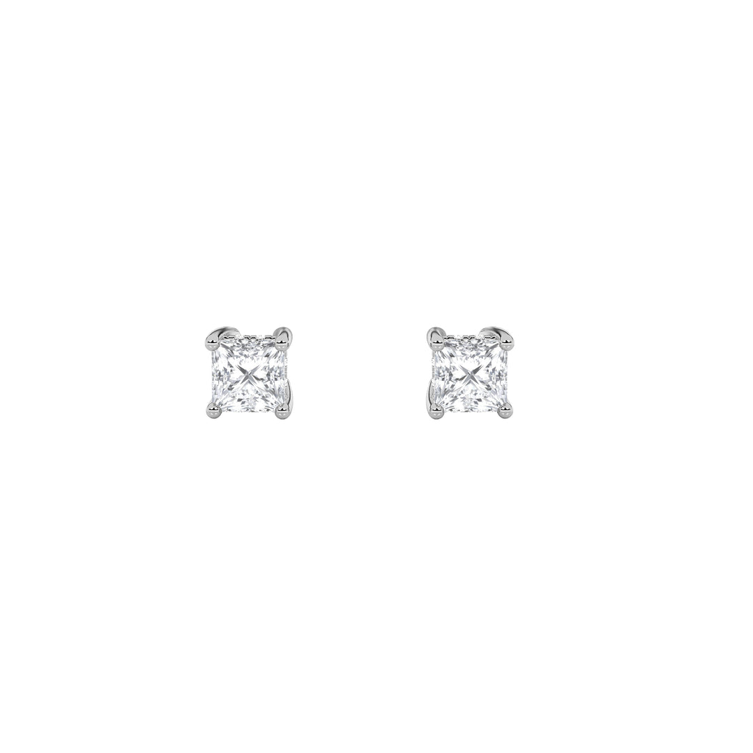 1CTW Princess Shaped Lab Grown Diamond (F/VS) Hidden Halo Stud Earrings in 14K Gold