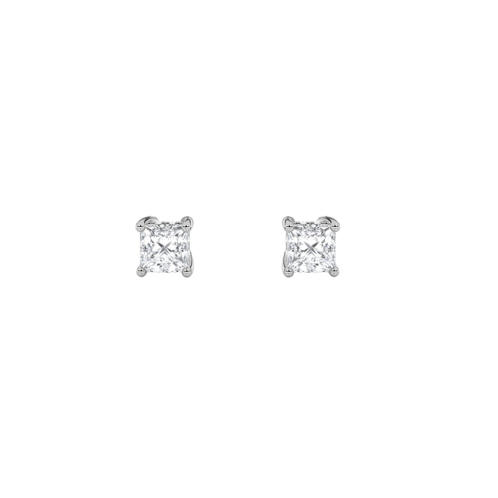 1CTW Princess Shaped Lab Grown Diamond (F/VS) Hidden Halo Stud Earrings in 14K Gold