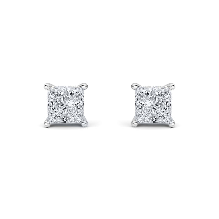 2CTW Princess Shaped Lab Grown Diamond (F/VS) Hidden Halo Stud Earrings in 14K Gold