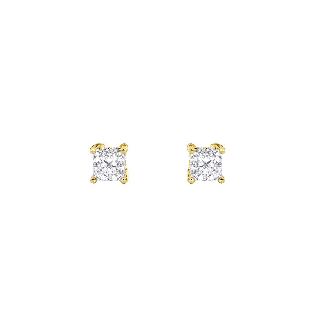 2CTW Princess Shaped Lab Grown Diamond (F/VS) Hidden Halo Stud Earrings in 14K Gold