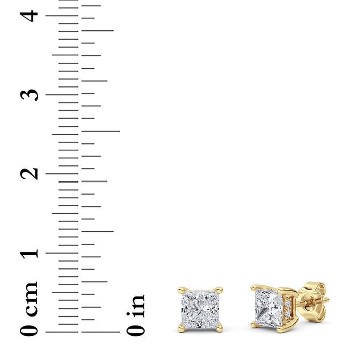 2CTW Princess Shaped Lab Grown Diamond (F/VS) Hidden Halo Stud Earrings in 14K Gold