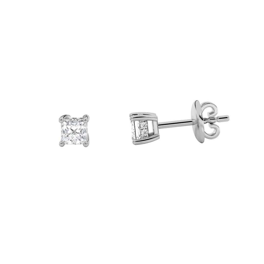 3CTW Princess Shaped Lab Grown Diamond (F/VS) Hidden Halo Stud Earrings in 14K Gold
