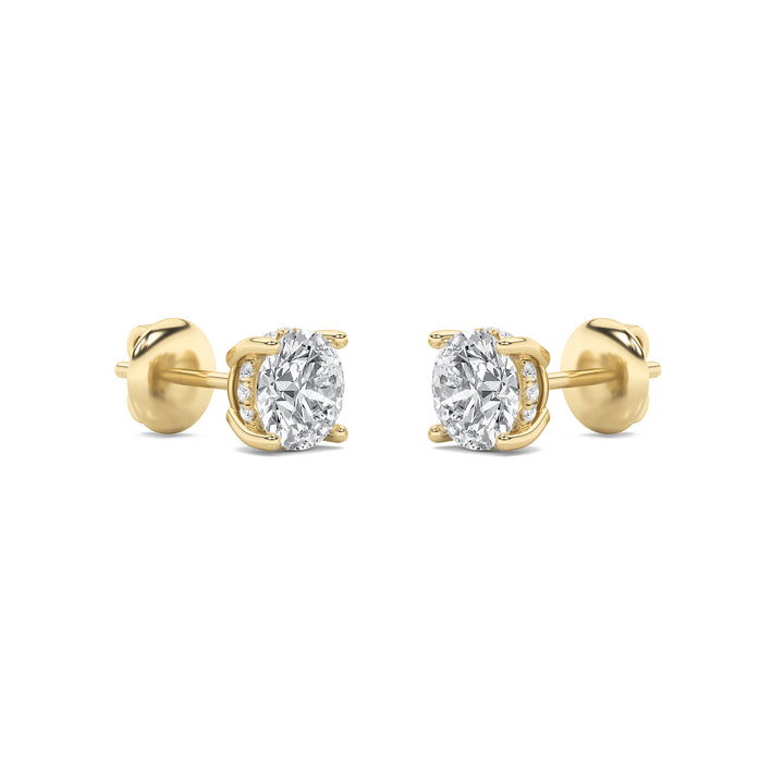 1CTW Round Shaped Lab Grown Diamond (G/VS) Hidden Halo Stud Earrings in 14K Gold