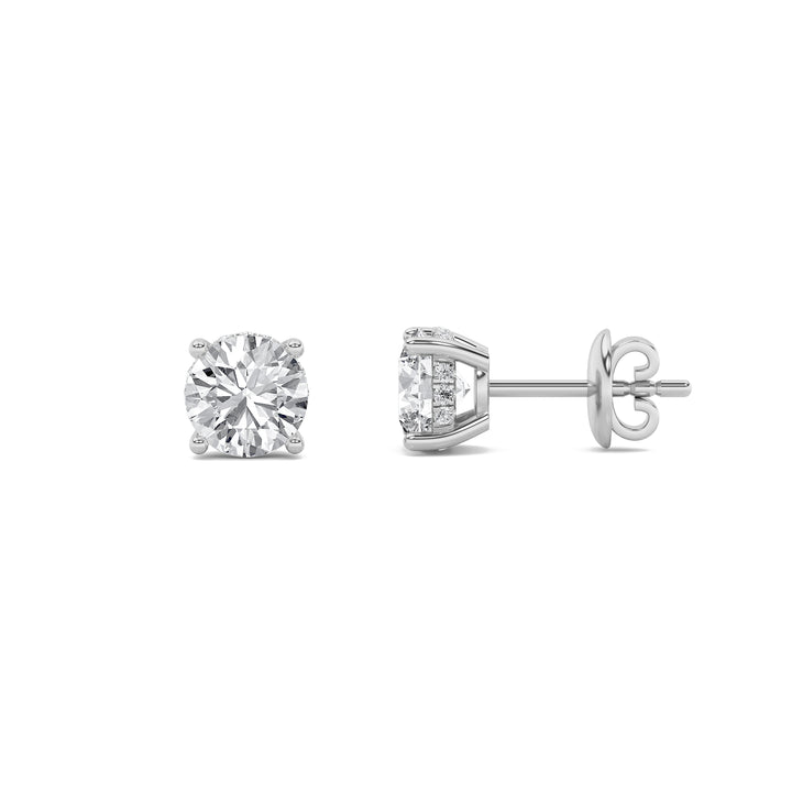 2CTW Round Shaped Lab Grown Diamond (F/VVS) Hidden Halo Stud Earrings in 14K Gold
