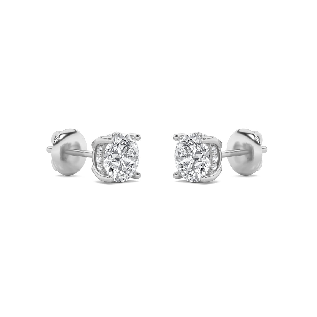 2CTW Round Shaped Lab Grown Diamond (F/VVS) Hidden Halo Stud Earrings in 14K Gold