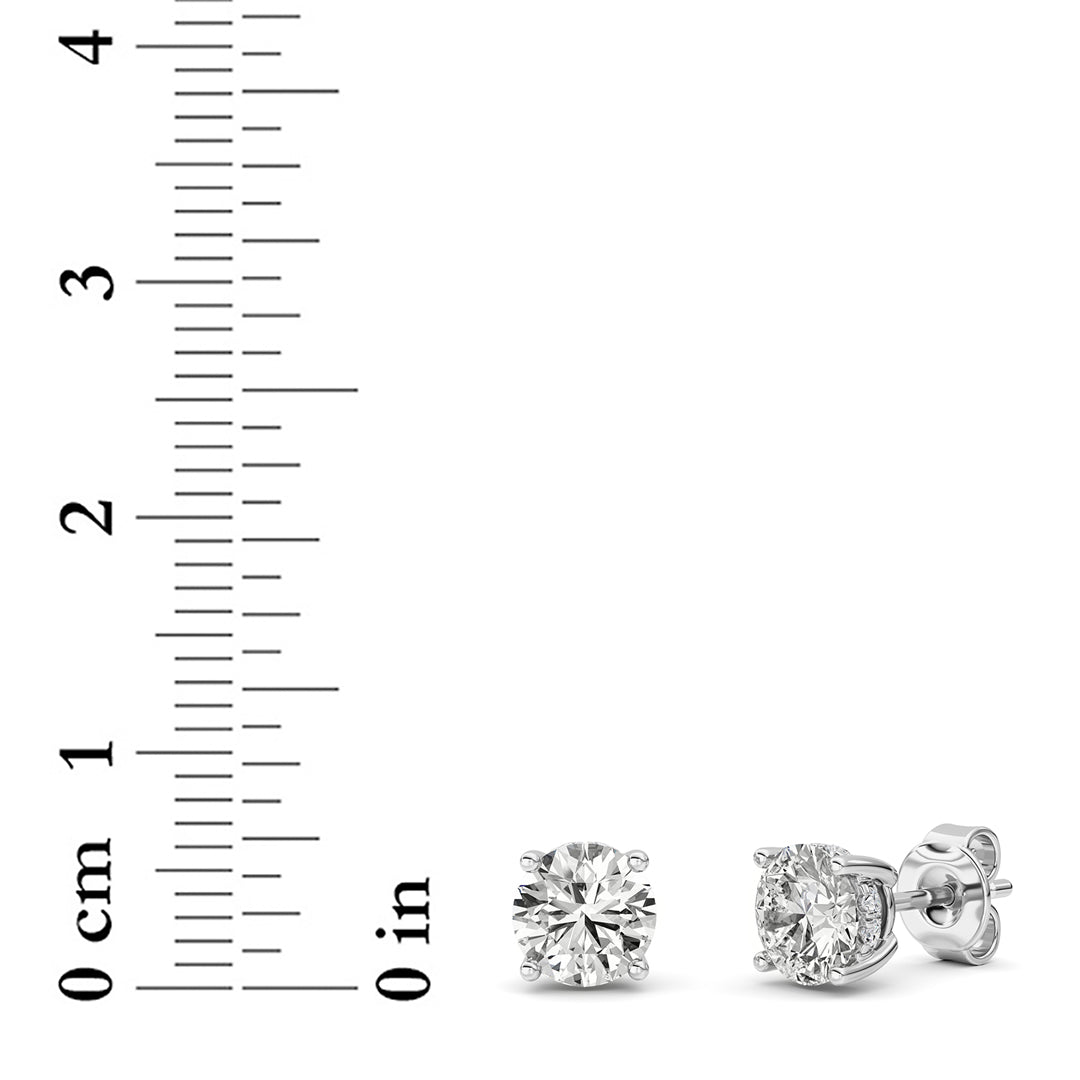 2CTW Round Shaped Lab Grown Diamond (F/VVS) Hidden Halo Stud Earrings in 14K Gold