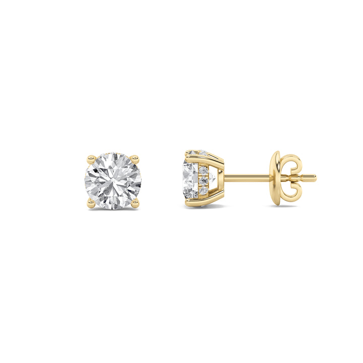 2CTW Round Shaped Lab Grown Diamond (F/VS) Hidden Halo Stud Earrings in 14K Gold