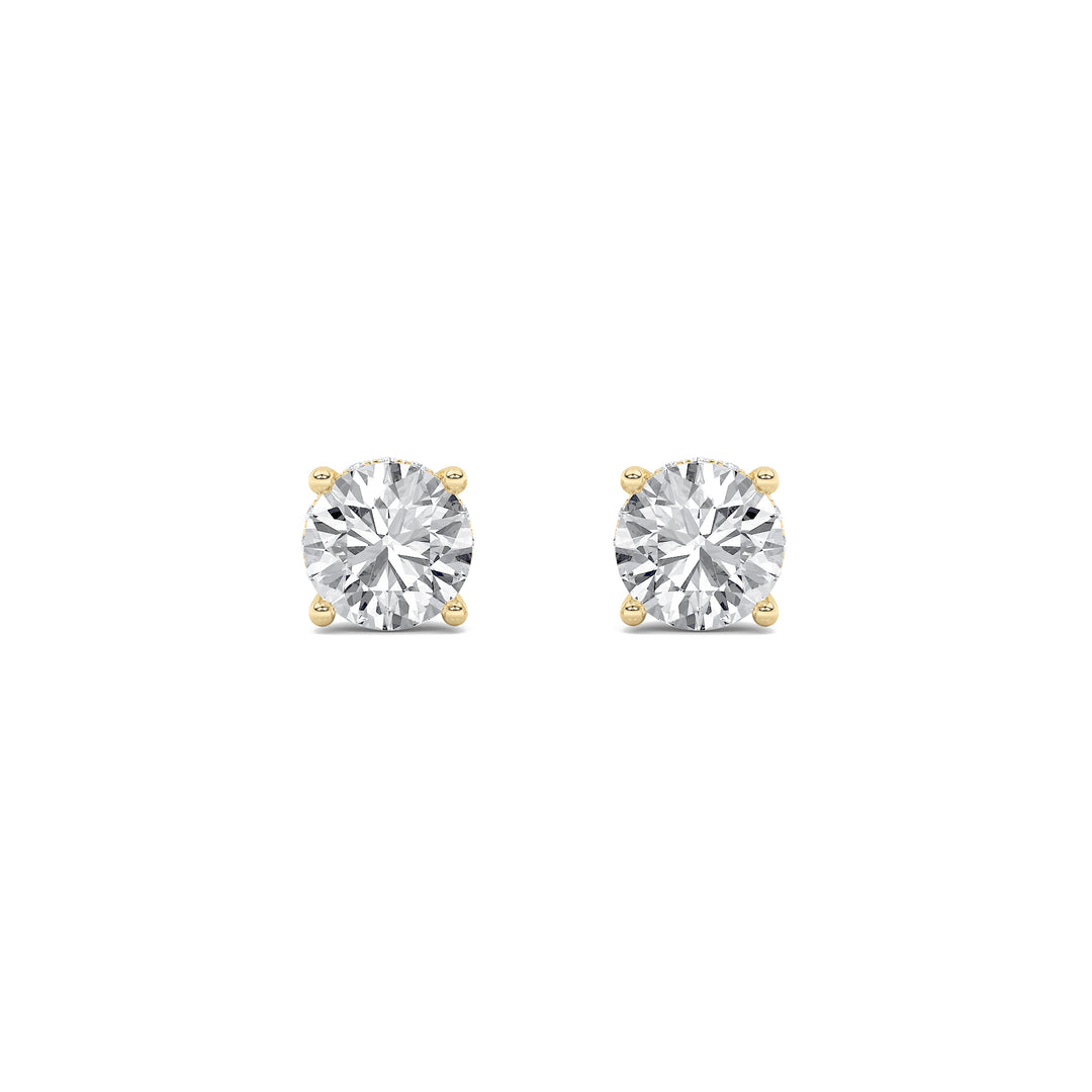 2CTW Round Shaped Lab Grown Diamond (F/VS) Hidden Halo Stud Earrings in 14K Gold