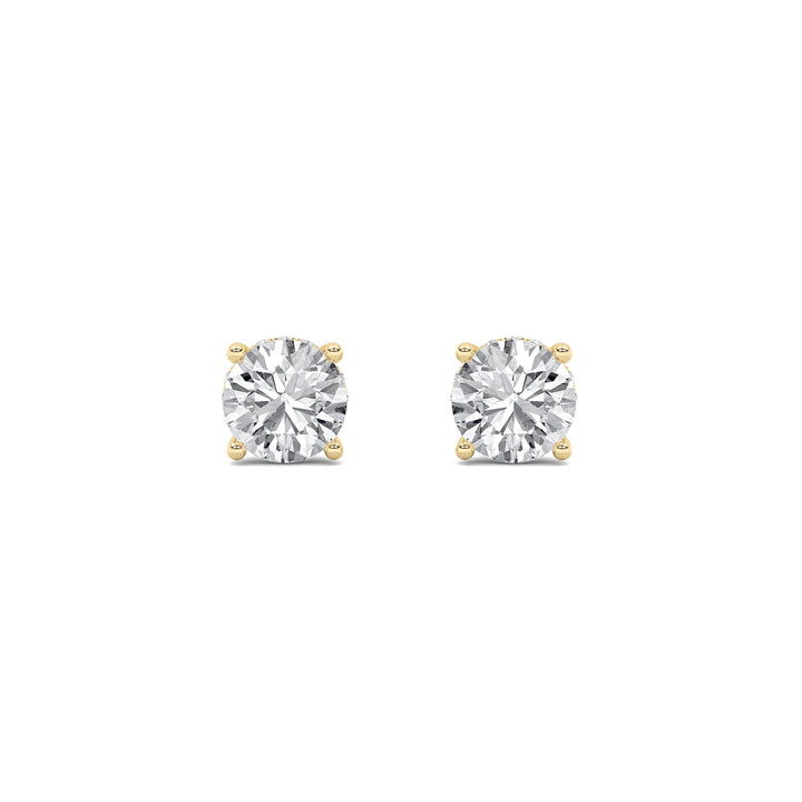 2CTW Round Shaped Lab Grown Diamond (F/VS) Hidden Halo Stud Earrings in 14K Gold