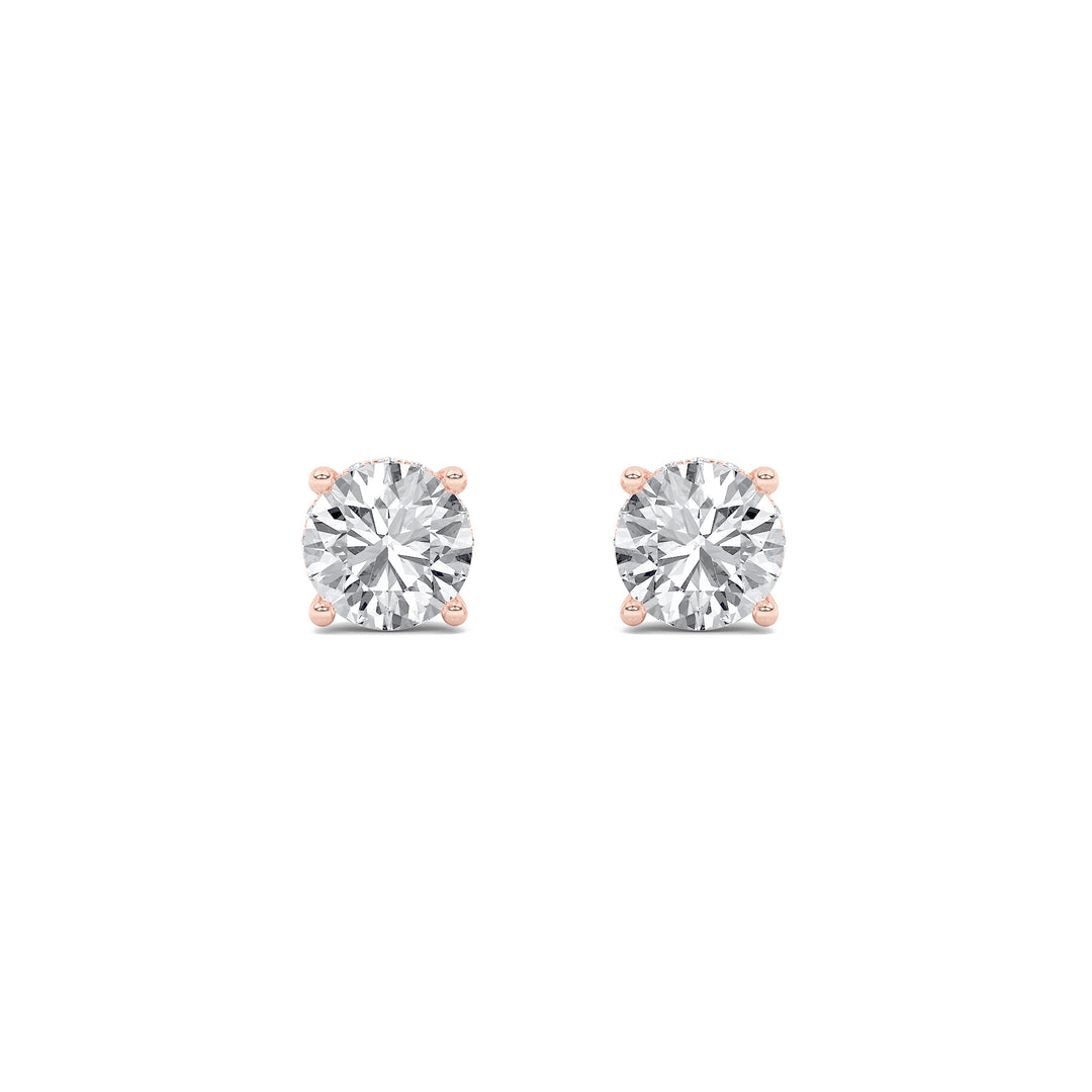 2CTW Round Shaped Lab Grown Diamond (F/VVS) Hidden Halo Stud Earrings in 14K Gold
