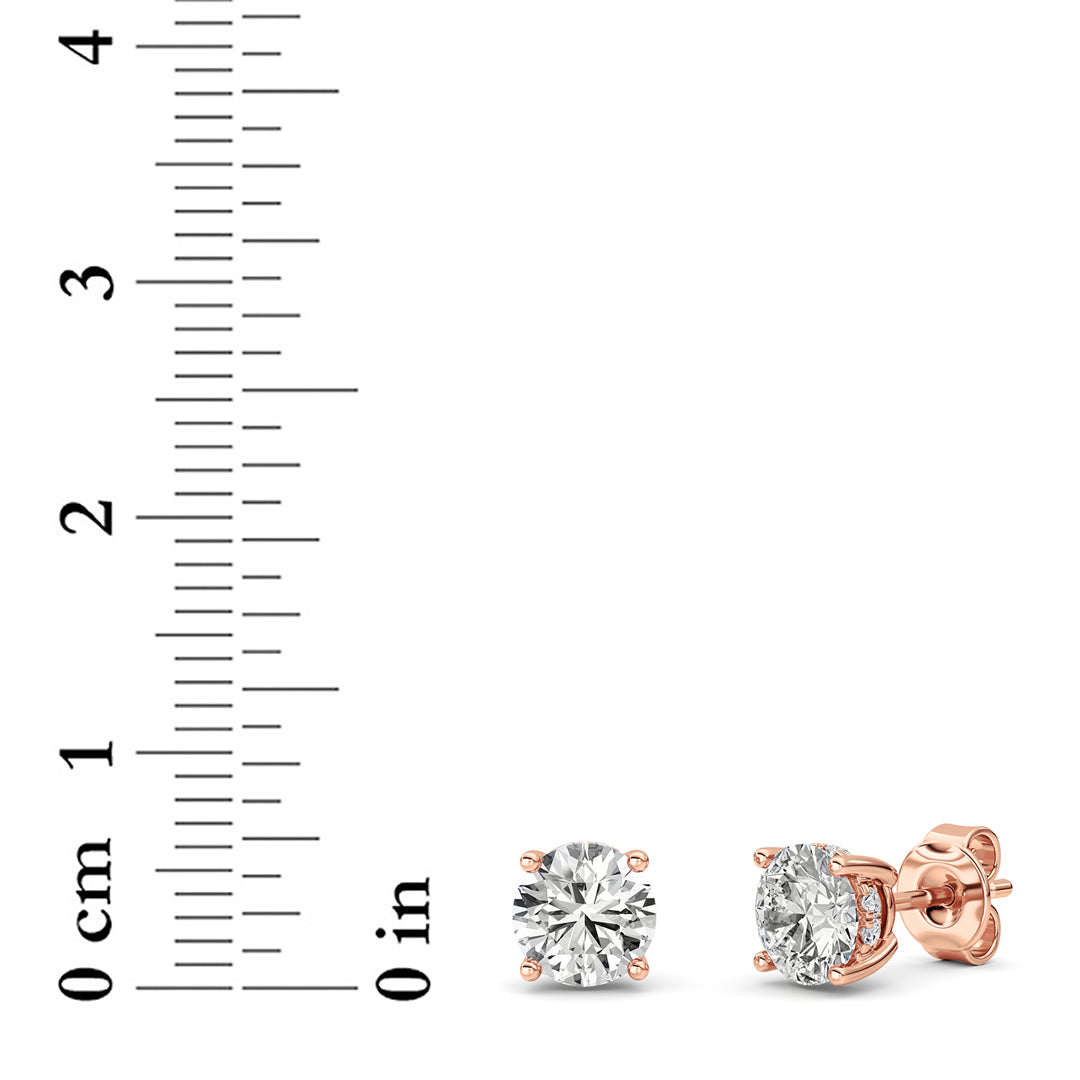 2CTW Round Shaped Lab Grown Diamond (F/VVS) Hidden Halo Stud Earrings in 14K Gold