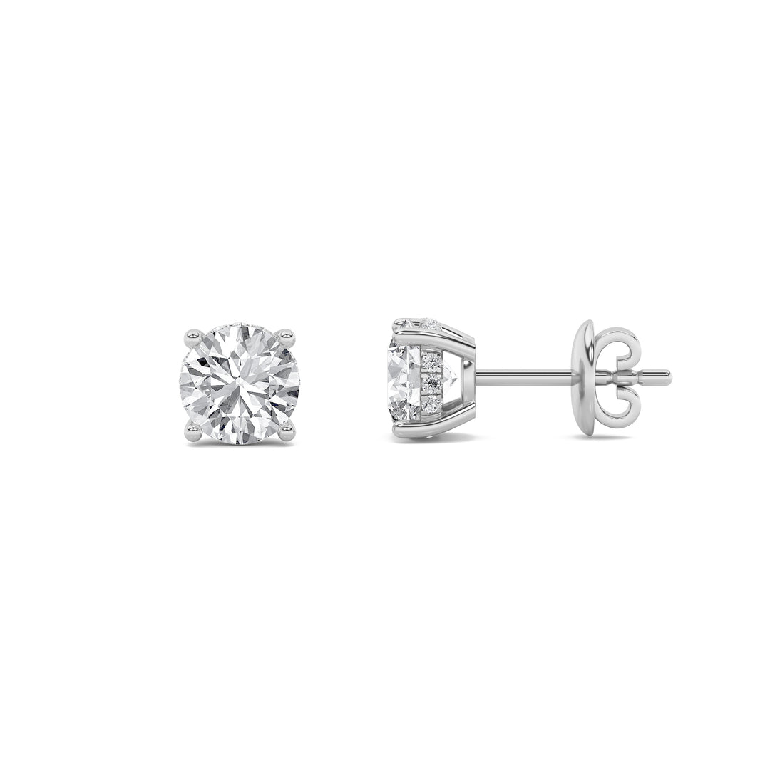 3CTW Round Shaped Lab Grown Diamond (F/VS) Hidden Halo Stud Earrings in 14K Gold