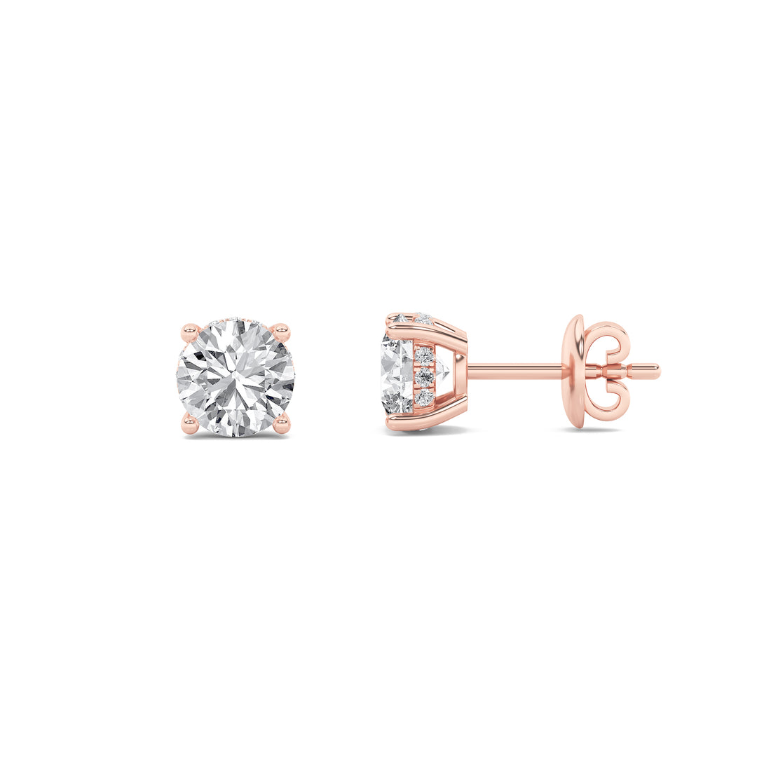 3CTW Round Shaped Lab Grown Diamond (F/VS) Hidden Halo Stud Earrings in 14K Gold