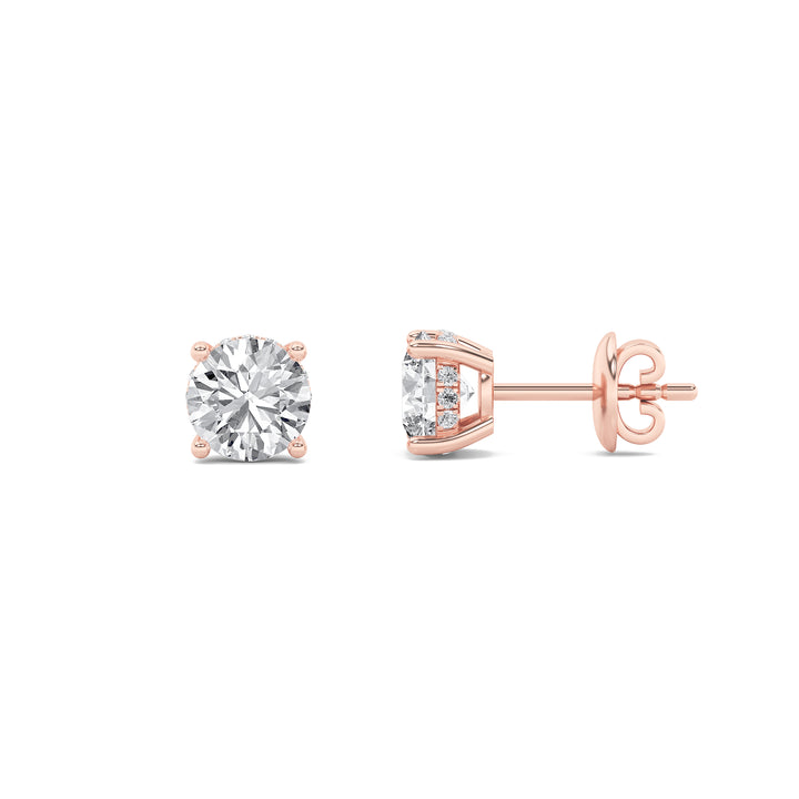 3CTW Round Shaped Lab Grown Diamond (F/VS) Hidden Halo Stud Earrings in 14K Gold