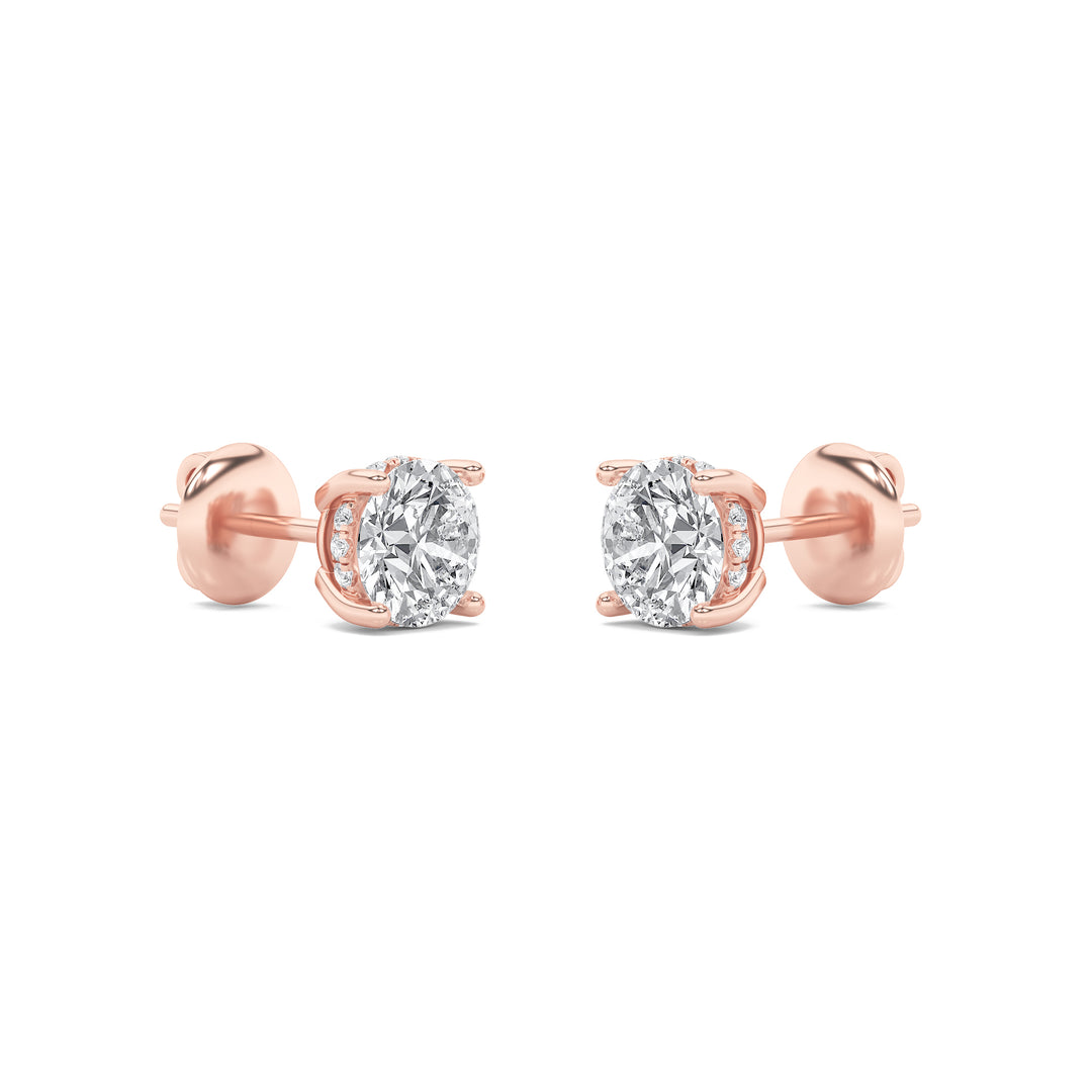 3CTW Round Shaped Lab Grown Diamond (F/VS) Hidden Halo Stud Earrings in 14K Gold