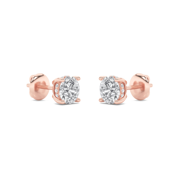 3CTW Round Shaped Lab Grown Diamond (F/VS) Hidden Halo Stud Earrings in 14K Gold