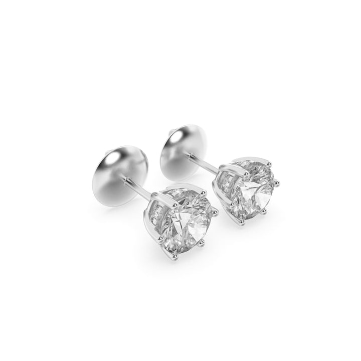 3CTW Round Shaped Lab Grown Diamond (F/VS) Hidden Halo Stud Earrings in 14K Gold