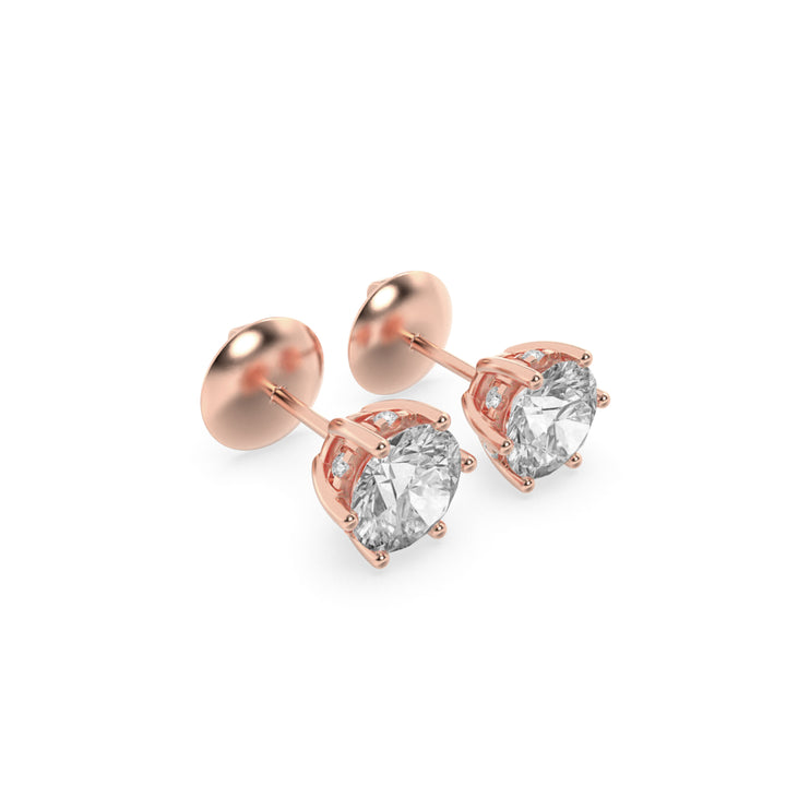 3CTW Round Shaped Lab Grown Diamond (F/VS) Hidden Halo Stud Earrings in 14K Gold