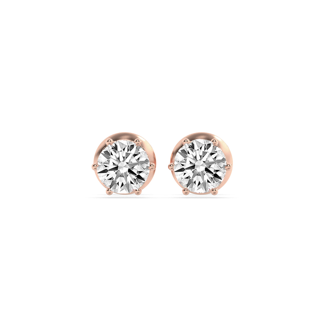 3CTW Round Shaped Lab Grown Diamond (F/VS) Hidden Halo Stud Earrings in 14K Gold