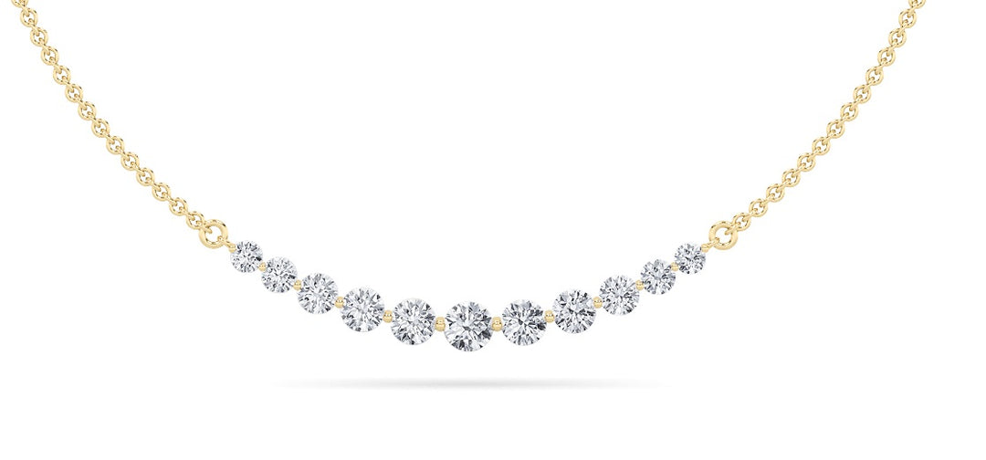 3Cttw Round Shaped Lab Grown Diamond (F/VS) Graduating half    Necklace in 14K Gold
