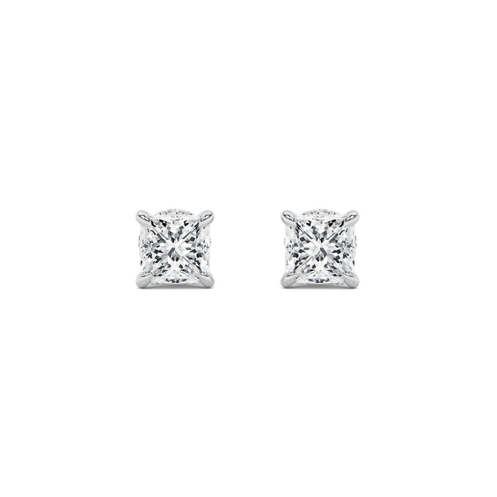 2CTW Princess Shaped Lab Grown Diamond (F/VS) Hidden Halo Stud Earrings in 14K Gold