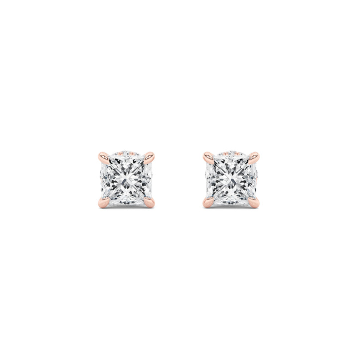 2CTW Princess Shaped Lab Grown Diamond (F/VS) Hidden Halo Stud Earrings in 14K Gold