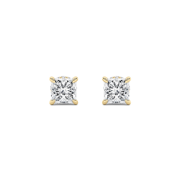 3CTW Princess Shaped Lab Grown Diamond (F/VS) Hidden Halo Stud Earrings in 14K Gold
