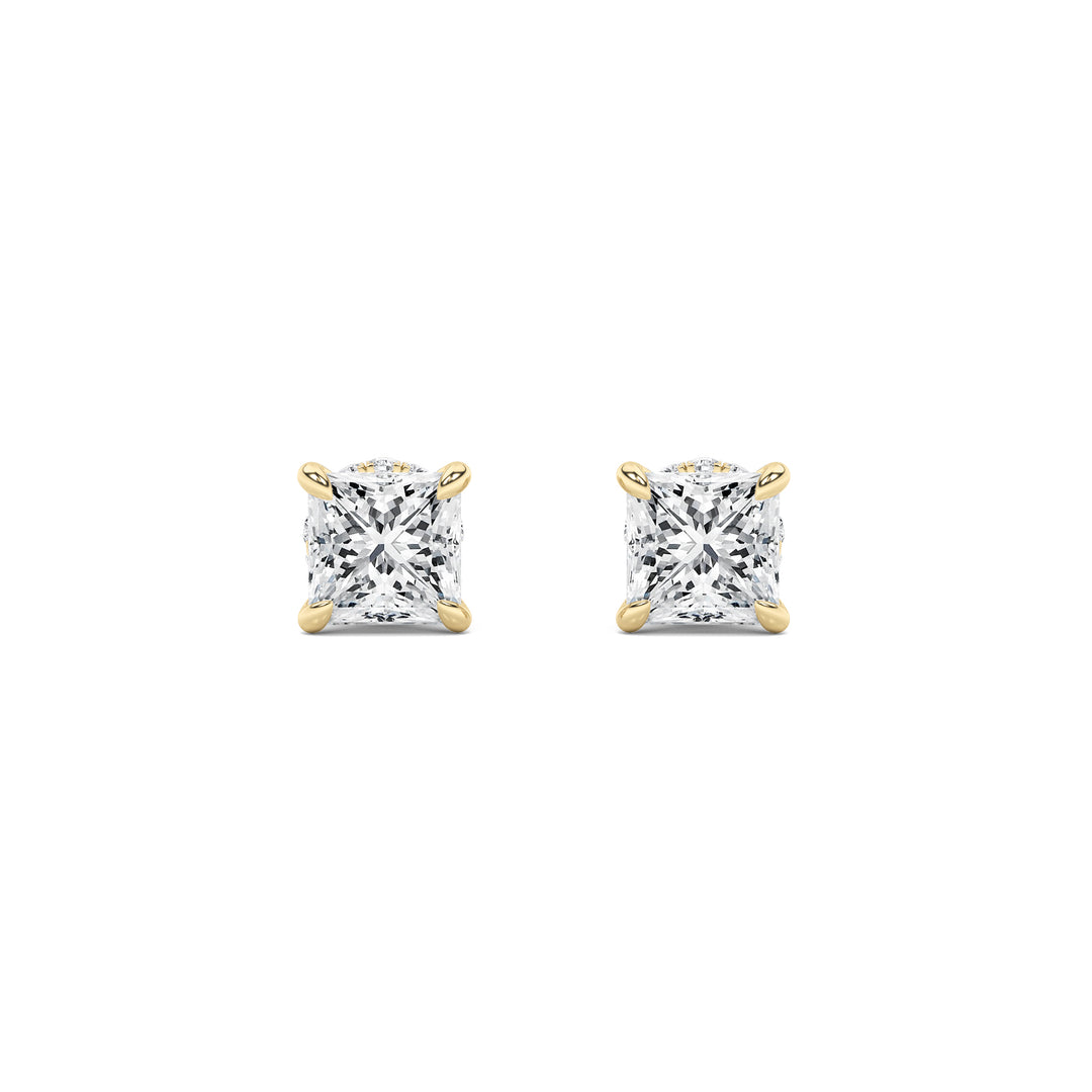5Cttw Princess Shaped Lab Grown Diamond (F/VS) Hidden Halo Stud Earrings in 14K Gold