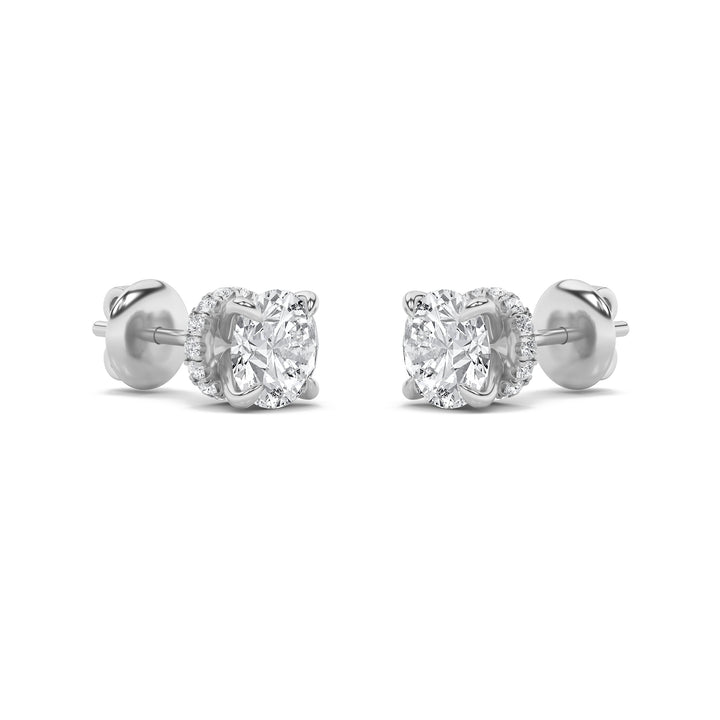 1CTW Round Shaped Lab Grown Diamond (F/VS) Hidden Halo Stud Earrings in 14K Gold