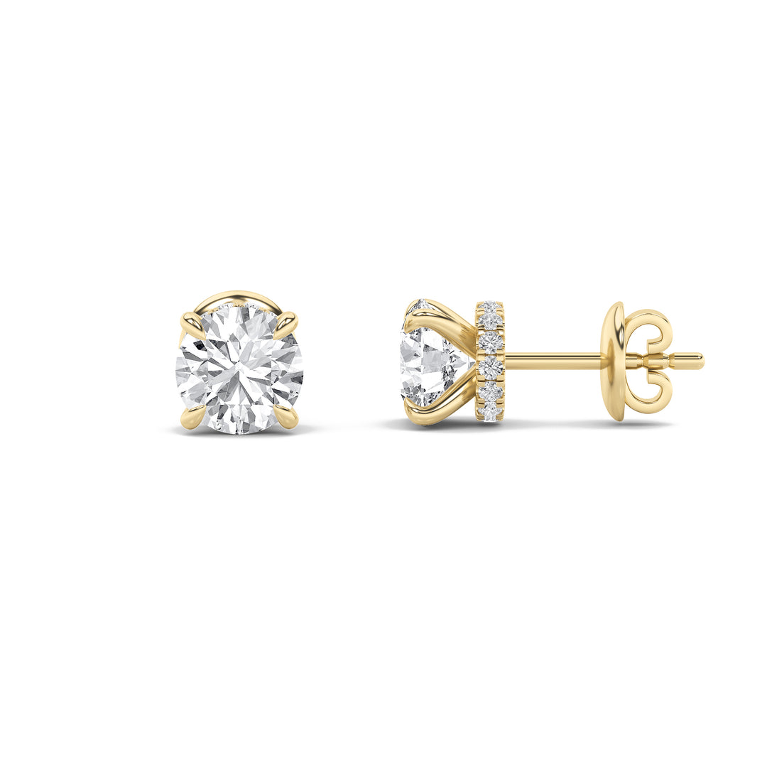 1CTW Round Shaped Lab Grown Diamond (F/VS) Hidden Halo Stud Earrings in 14K Gold