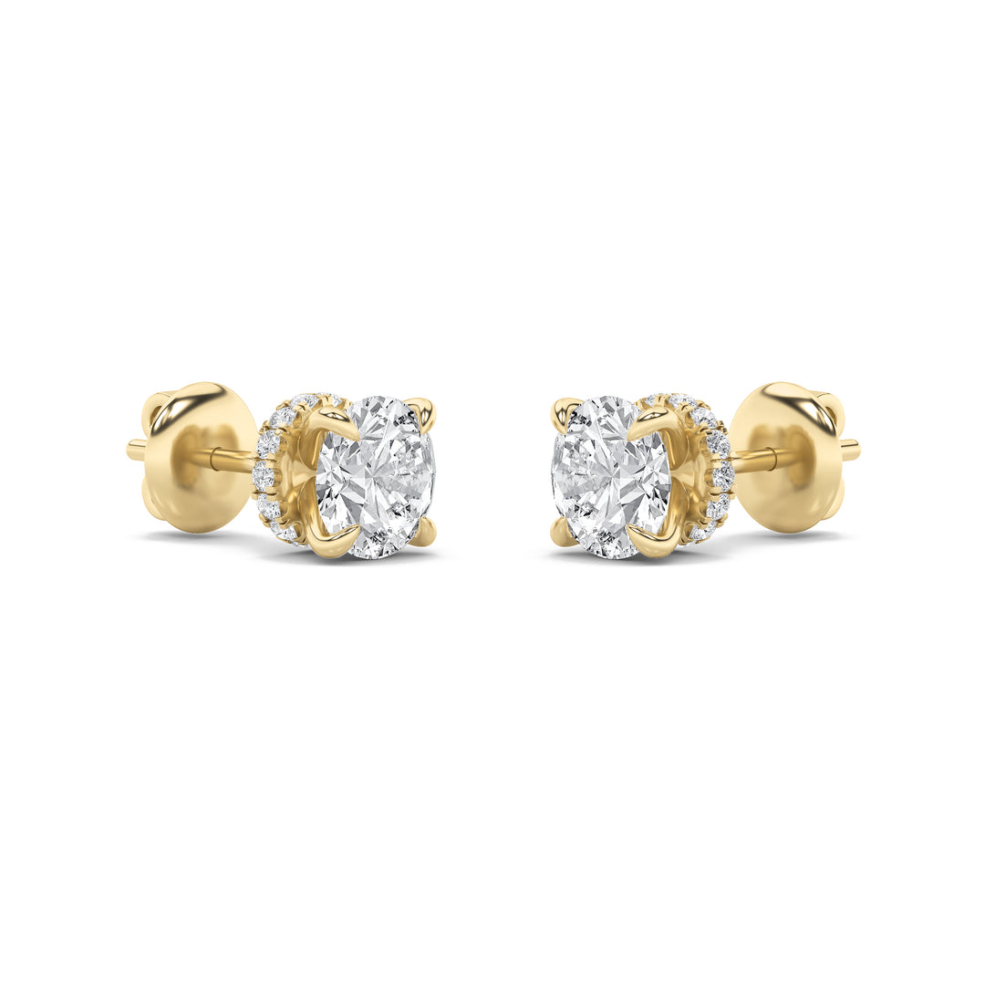 1CTW Round Shaped Lab Grown Diamond (F/VS) Hidden Halo Stud Earrings in 14K Gold