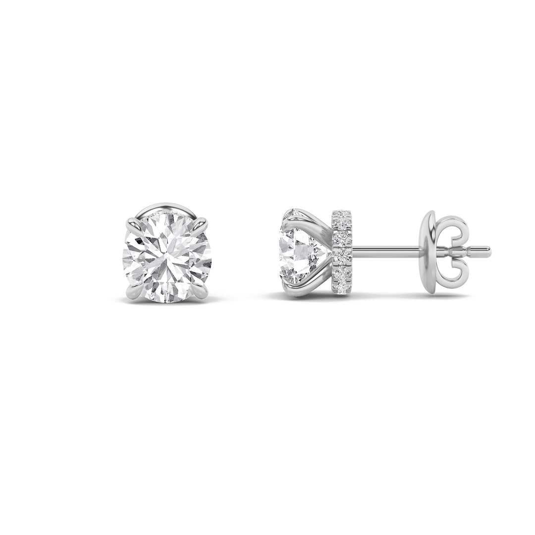 2CTW Round Shaped Lab Grown Diamond (G/VS) Hidden Halo Stud Earrings in 14K Gold