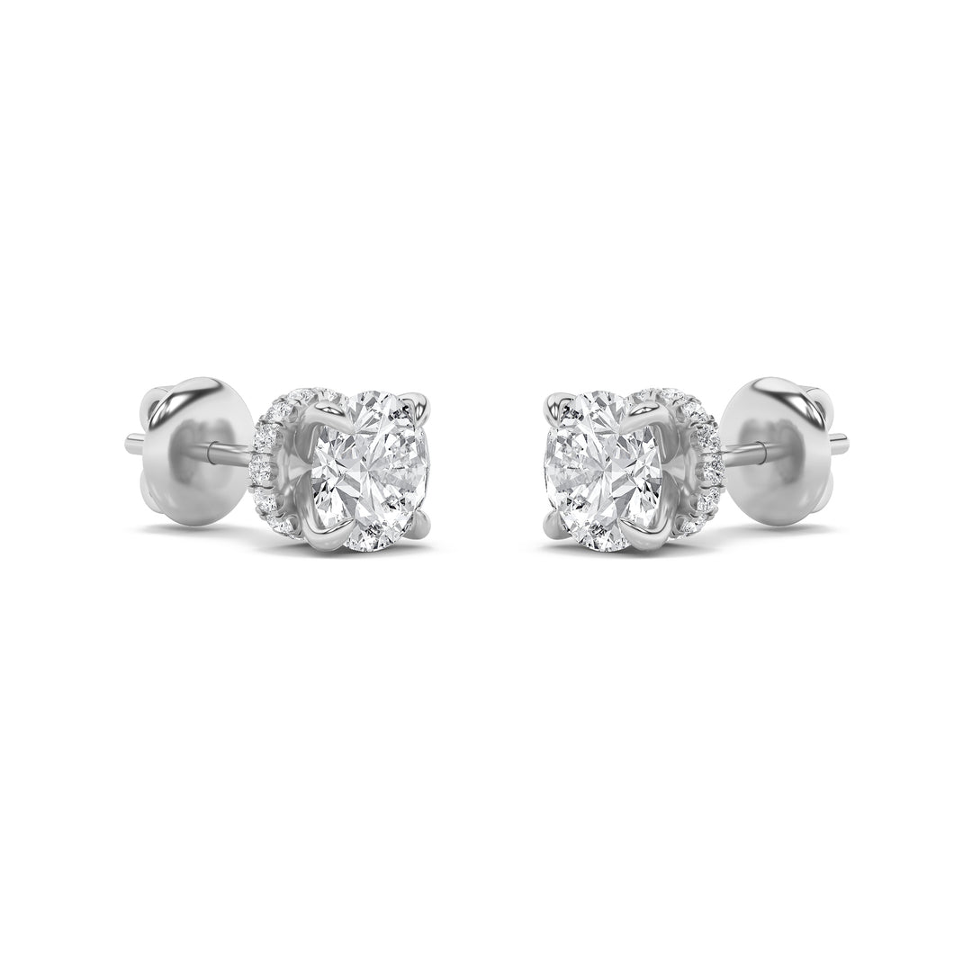 2CTW Round Shaped Lab Grown Diamond (G/VS) Hidden Halo Stud Earrings in 14K Gold
