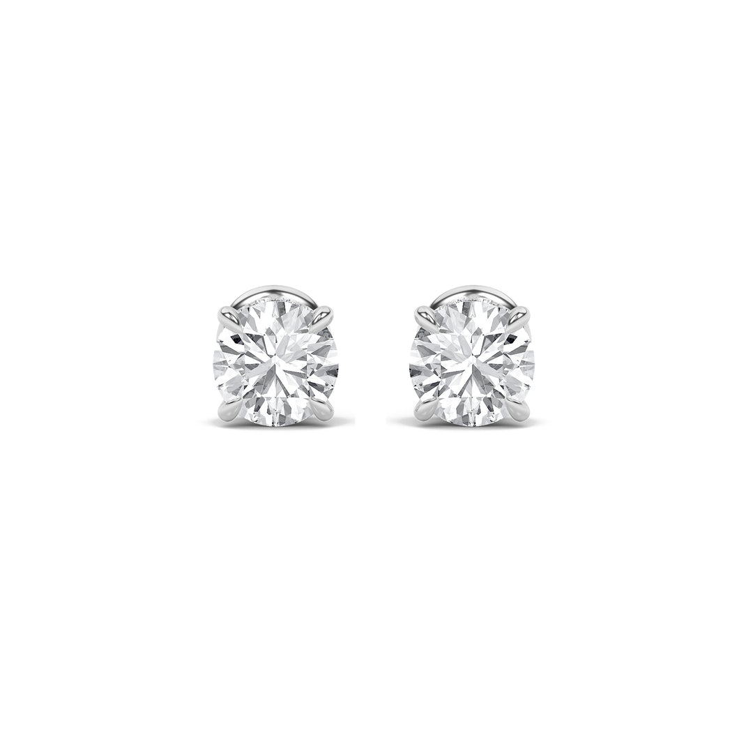 2CTW Round Shaped Lab Grown Diamond (F/VVS) Hidden Halo Stud Earrings in 14K Gold