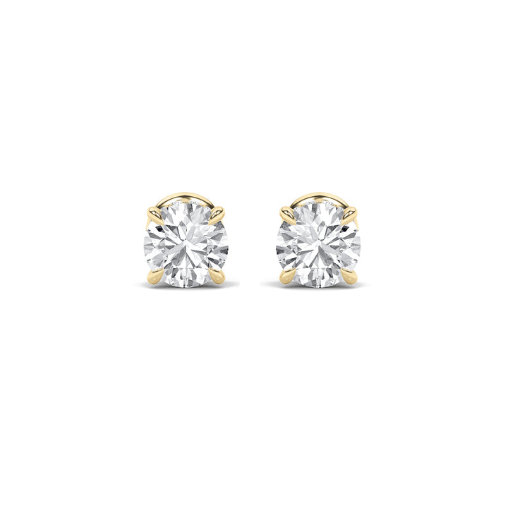 2CTW Round Shaped Lab Grown Diamond (F/VS) Hidden Halo Stud Earrings in 14K Gold